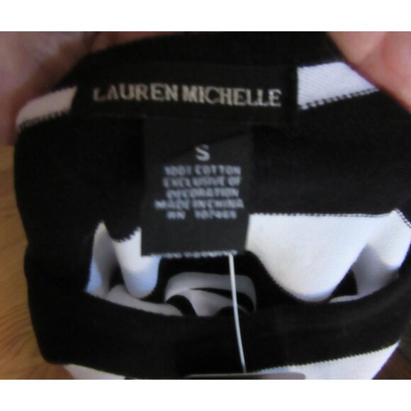 Vintage Lauren Michelle BW Striped Sweater w Sequin Pink Flamingo Design S - Picture 6 of 7